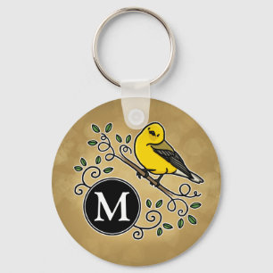 Cheerful Yellow Prothonotary Warbler with Monogram Key Ring