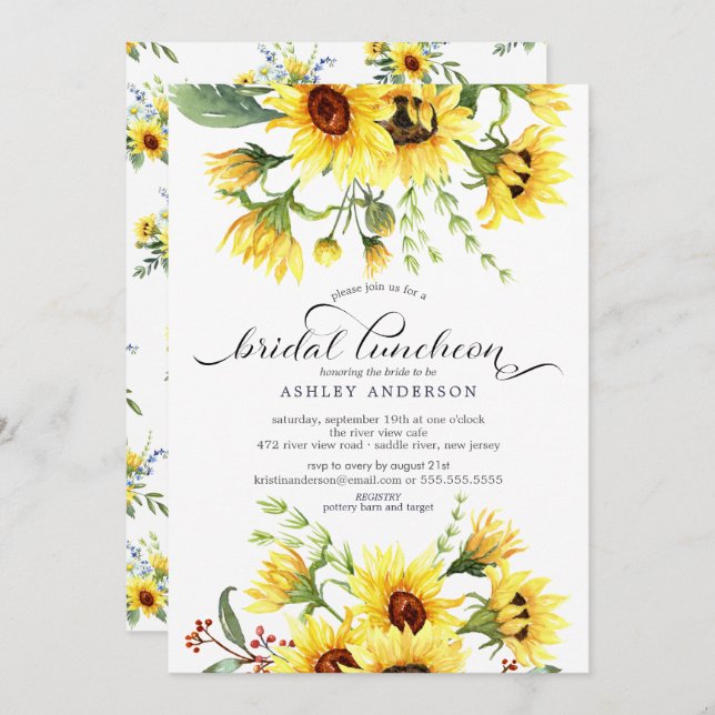 Cheerful Yellow Sunflower Bridal Luncheon Invitation (Front/Back)