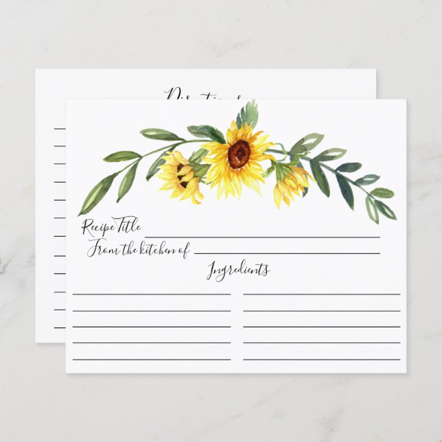 Cheerful Yellow Sunflower Bridal Shower Recipe Pos (Front/Back)