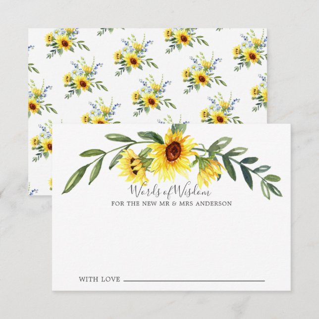 Cheerful Yellow Sunflower Bride Words of Wisdom Invitation (Front/Back)