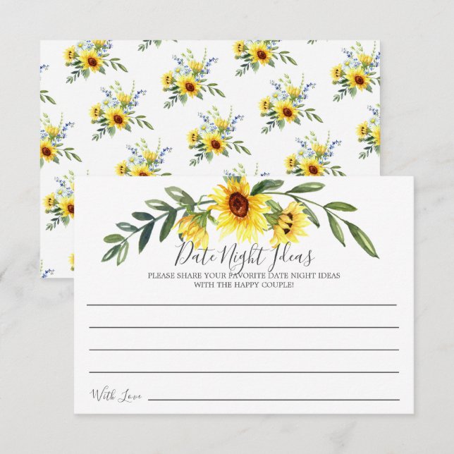 Cheerful Yellow Sunflower Date Night Ideas Card (Front/Back)