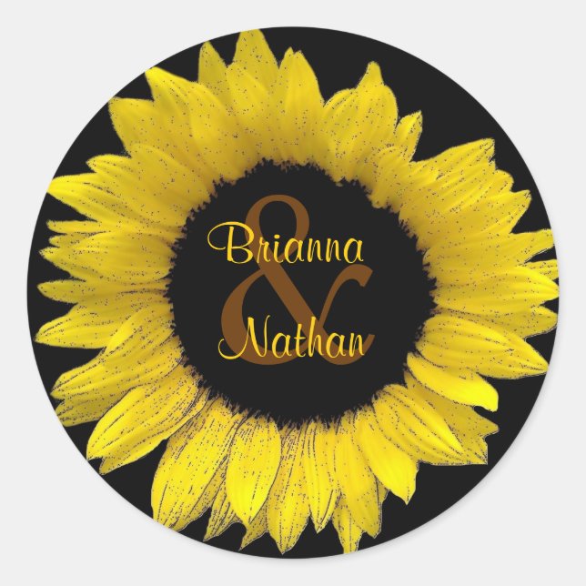 Cheerful Yellow Sunflower Wedding Sticker (Front)