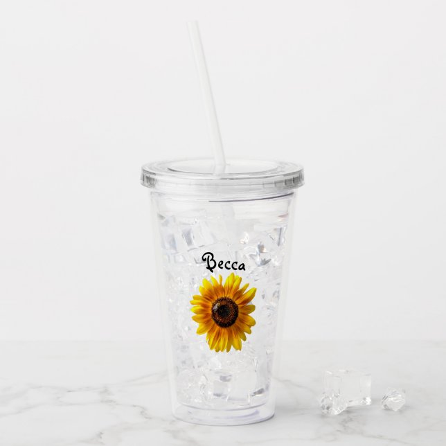 Cheerful Yellow Sunflower with Bee Personalised Ac Acrylic Tumbler (Front Ice)