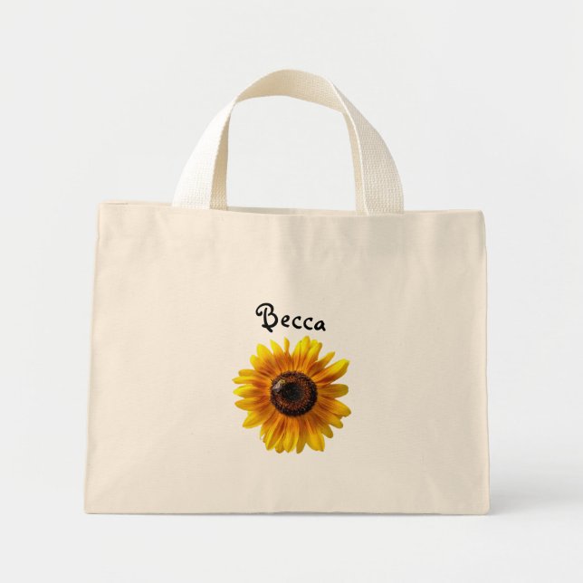 Cheerful Yellow Sunflower with Bee Personalised Mini Tote Bag (Front)