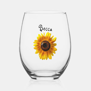 Cheerful Yellow Sunflower with Bee Personalised Stemless Wine Glass