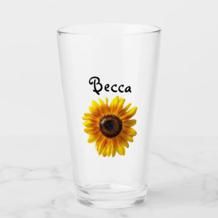 Cheerful Yellow Sunflower with Bee Personalized Gl Glass