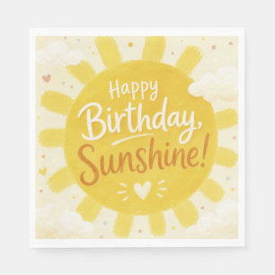 Cheerful Yellow Sunshine Happy Birthday Napkin