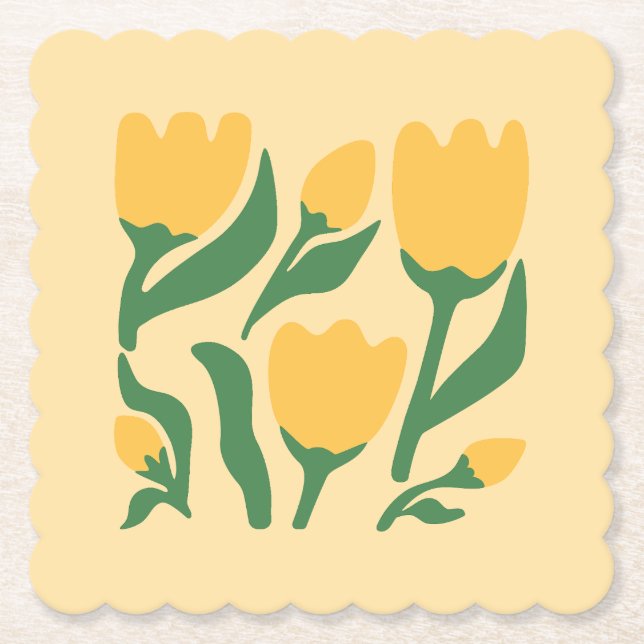 Cheerful Yellow Tulips Paper Coaster (Front)