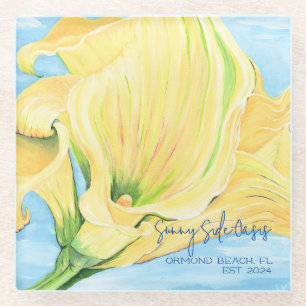 Cheerful Yellow Vacation Home Calla Lily Glass Coaster