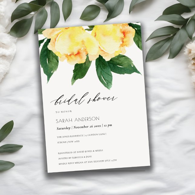 CHEERFUL YELLOW WATERCOLOUR FLORAL BRIDAL SHOWER INVITATION (Creator Uploaded)
