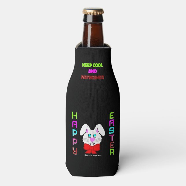 Cheerfully Happy Easter Bunny Bottle Cooler (Bottle Front)