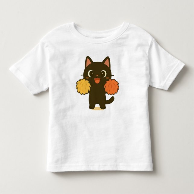 Cheering Black Cat Toddler T-Shirt (Front)