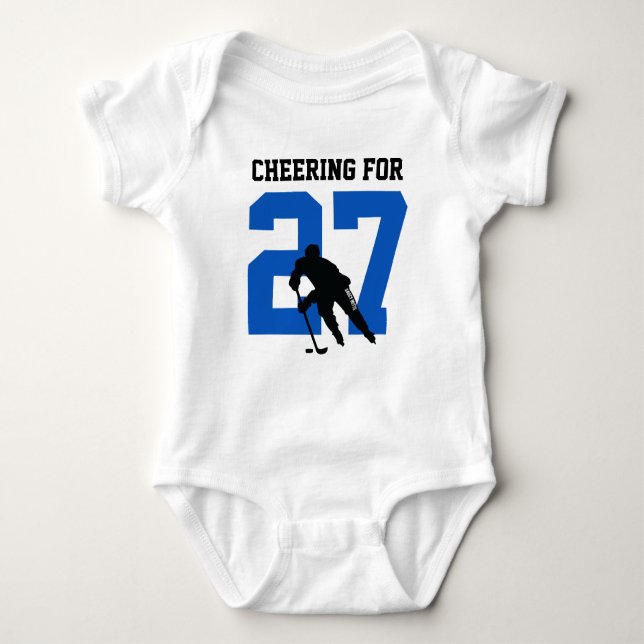 Cheering For Custom Hockey Player Number Blue Baby Bodysuit (Front)