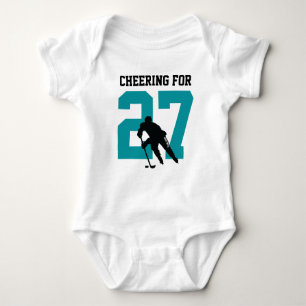 Cheering For Custom Hockey Player Number Teal Baby Bodysuit