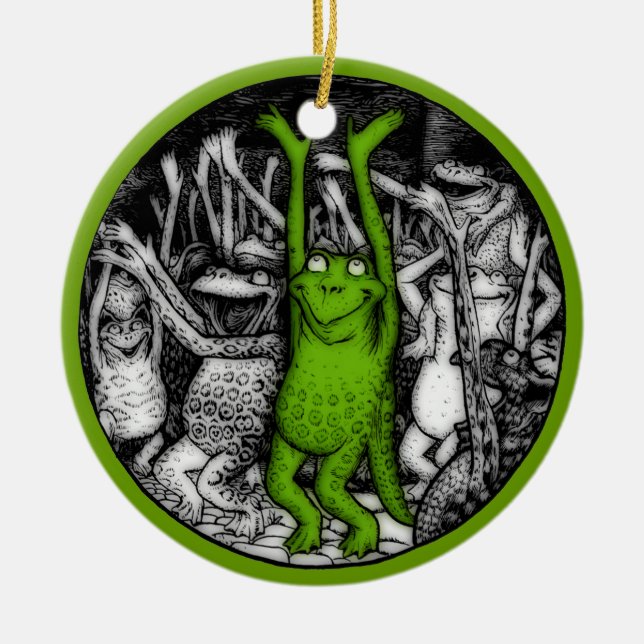 Cheering Frogs Ceramic Tree Decoration (Front)