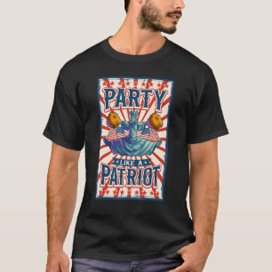 Cheering Statue Of Liberty 4th Of July Boy Men Ame T-Shirt
