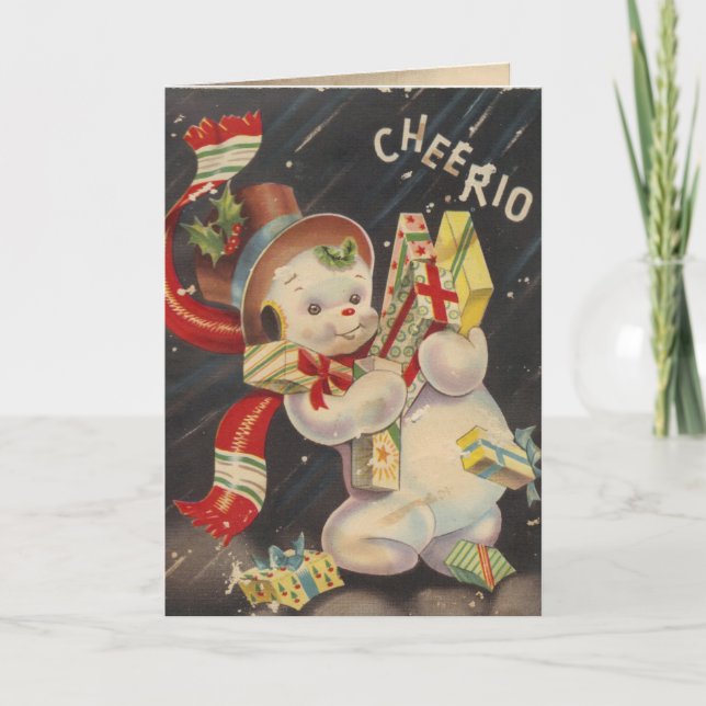 "Cheerio" Vintage Snowpeople Holiday Card (Front)