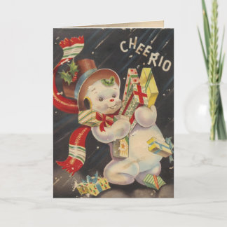 "Cheerio" Vintage Snowpeople Holiday Card