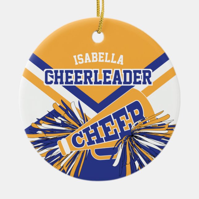 Cheerleader 2 📣 💖- Dark Blue, Gold, White Ceramic Ornament (Front)