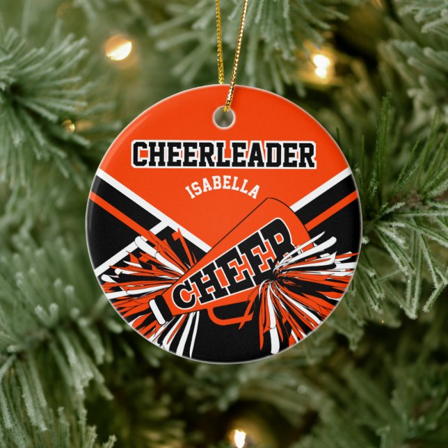 Cheerleader 2 📣 💖 - Orange, Black and White Ceramic Ornament (Tree)