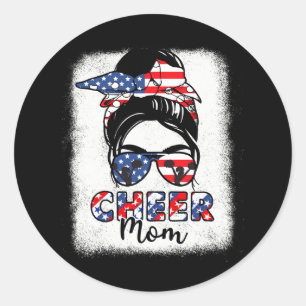 Cheerleader 4th July Cheer Mum American Flag Patri Classic Round Sticker