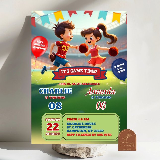 Cheerleader and Football Joint Birthday Invitation (Creator Uploaded)