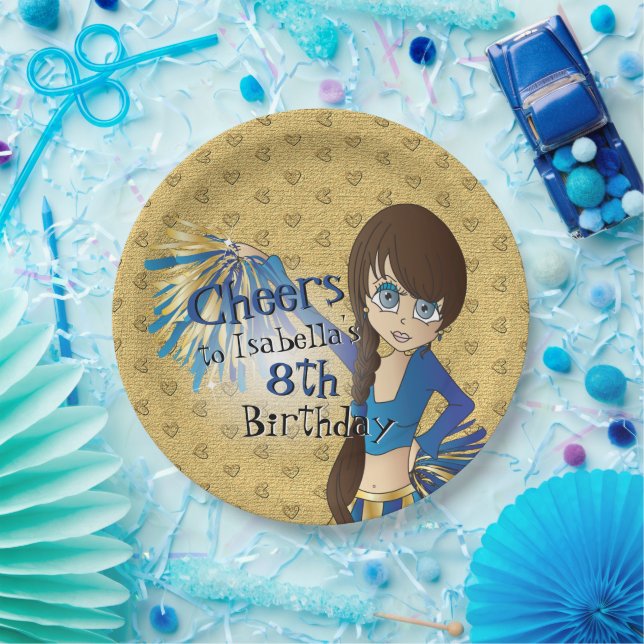 Cheerleader Birthday Girl - Blue Paper Plate (Party)