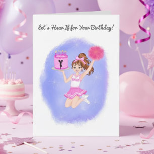 Cheerleader Birthday Girl Jumping with Cake Card