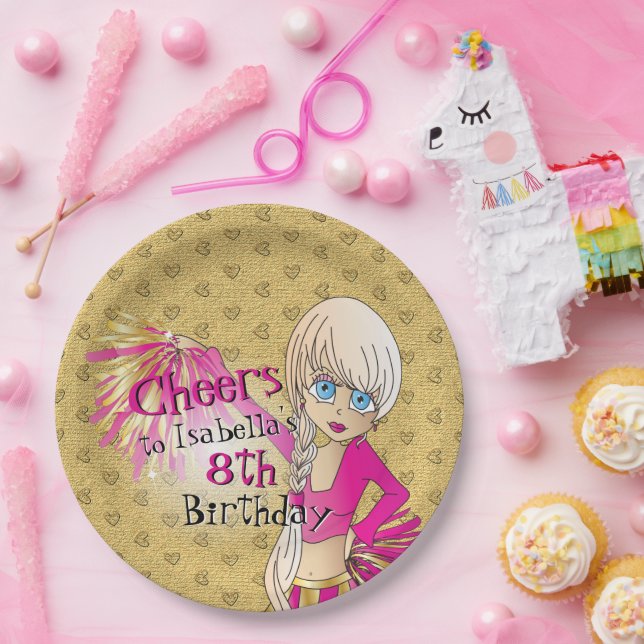 Cheerleader Birthday Girl - Pink Paper Plate (Party)