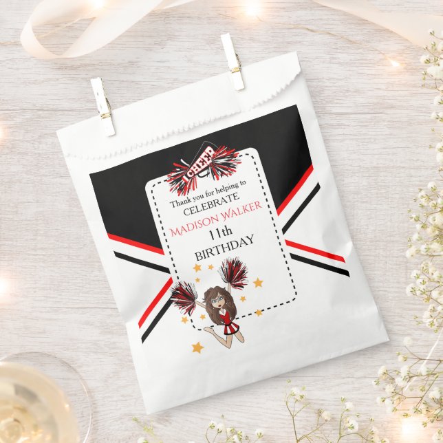 Cheerleader Birthday Party Black, Red, White Favour Bag (Clipped)