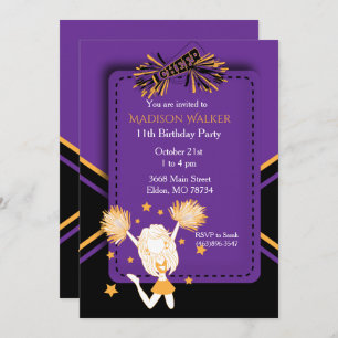 Cheerleader Birthday Party in Purple & Gold Invitation