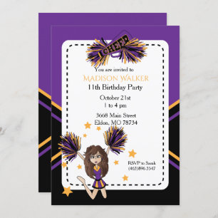 Cheerleader Birthday Party in Purple & Gold Invitation