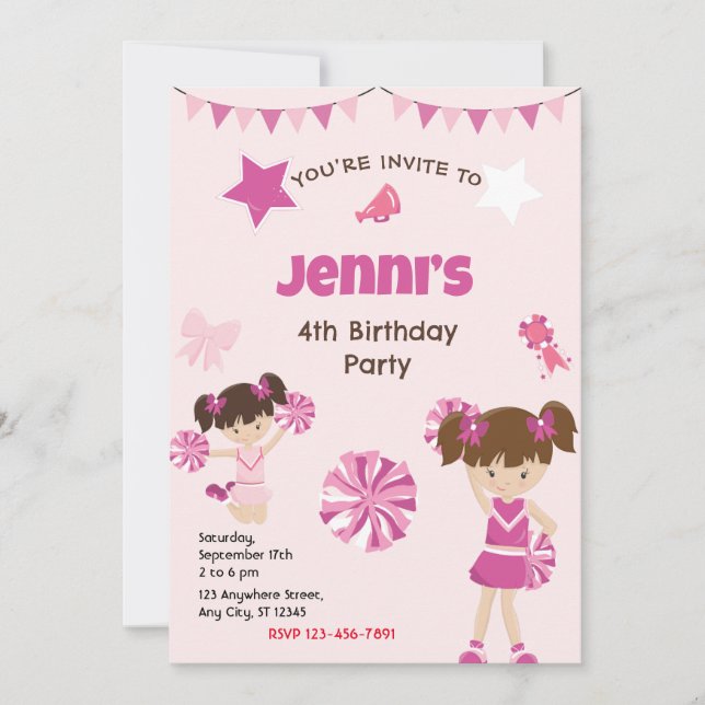 Cheerleader Birthday Party Invitation (Front)