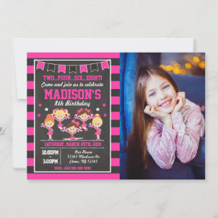 Cheerleader Birthday Photo Invitation  Pink Black