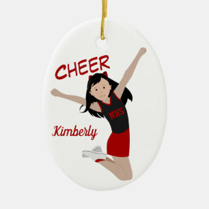 Cheerleader Black Hair Black & Red Ceramic Ornament