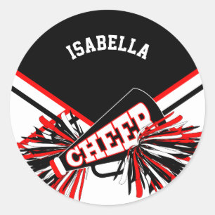 📣 Cheerleader -  Black, Red and White Classic Round Sticker