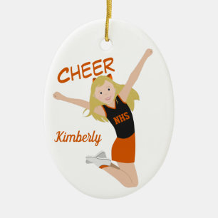 Cheerleader Blonde Black & Orange Ceramic Ornament