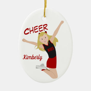 Cheerleader Blonde Black & Red Ceramic Ornament