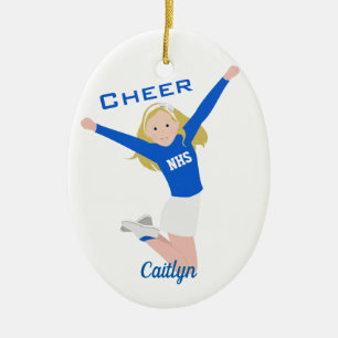 Cheerleader Blonde Blue & White Ceramic Ornament