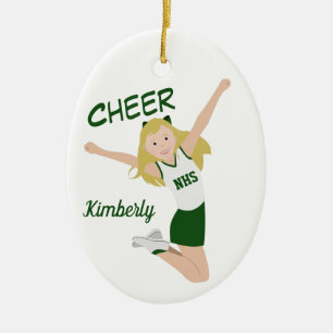Cheerleader Blonde Green & White Ceramic Ornament