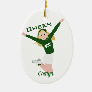 Cheerleader Blonde Green & White Ceramic Ornament