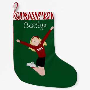 Cheerleader Blonde in Red & Black Small Christmas Stocking