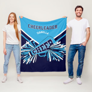 📣 Cheerleader  Blue, Navy Blue & White Fleece Blanket
