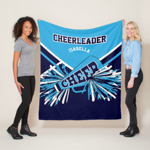 📣 Cheerleader  Blue, Navy Blue & White Fleece Blanket
