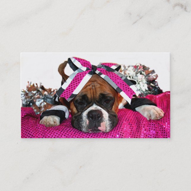Cheerleader boxer dog business cards (Front)