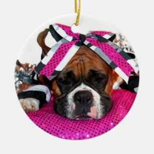 Cheerleader Boxer dog ornament