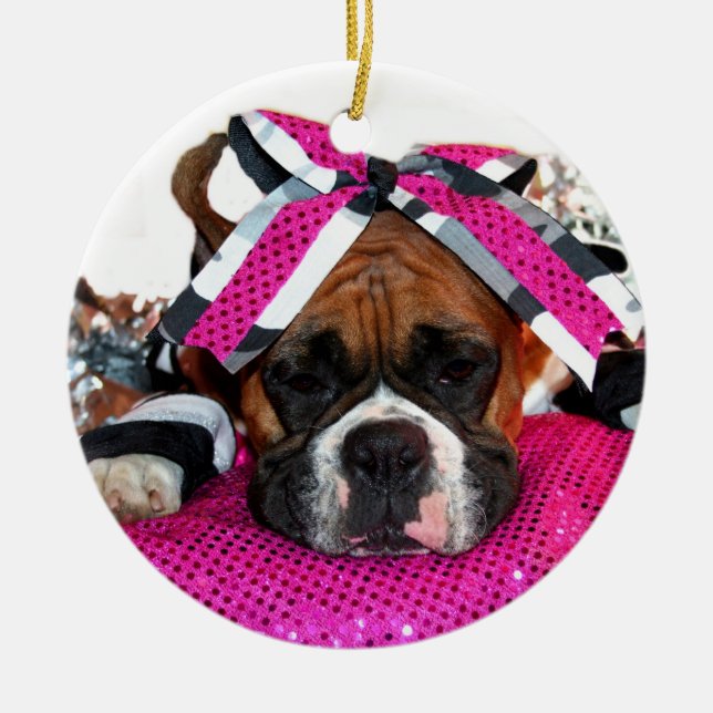 Cheerleader Boxer dog ornament (Front)
