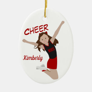 Cheerleader Brunette Black & Red Ceramic Ornament