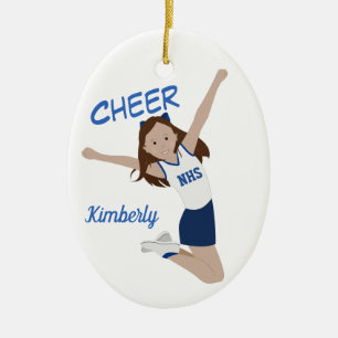 Cheerleader Brunette Dark Blue & White Ceramic Ornament