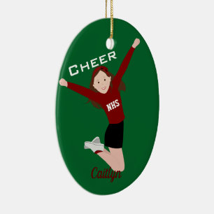 Cheerleader Brunette Red & Black Ceramic Ornament